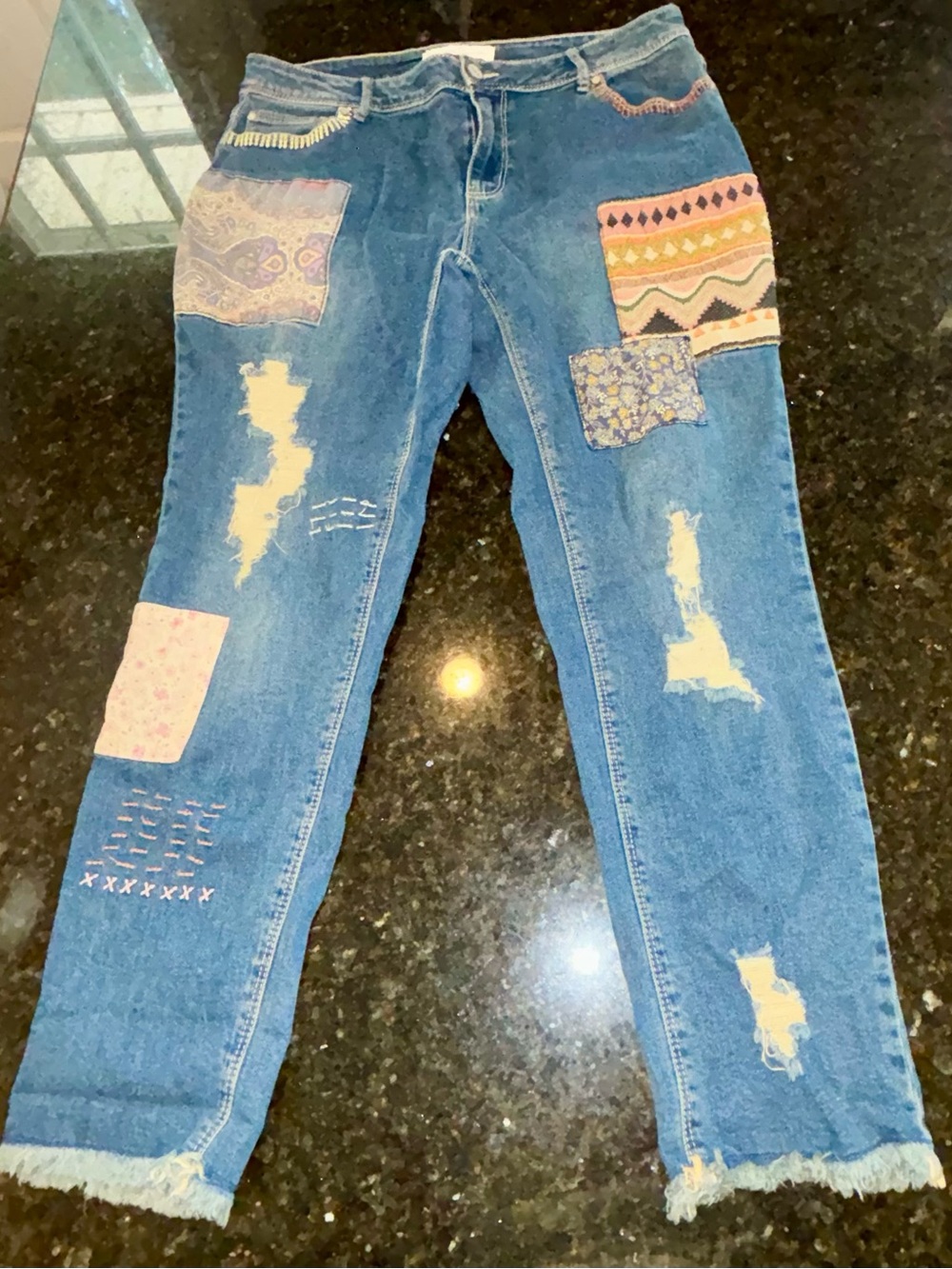 Patchwork Blue Straight Leg Jeans for Women